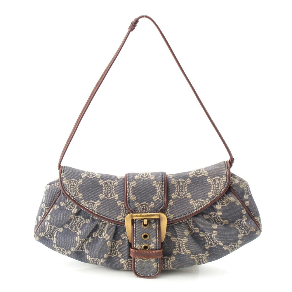 Celine Macadam Jeans Hobo Bag Denim Pouch Clutch Brown x Blue